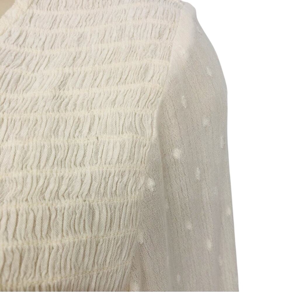 American Eagle Ivory Smocked Top Bell Sleeves Boho inspired Gauzy Dotted Swiss - Picture 8 of 16